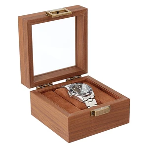 Single Watch Display Stand with Clear Glass Window Wood Watch Gift Box Watch Holder for Man and Women Valentine's Gift Jewelry Collection, Coconut Brown Single Watch Display Stand with Clear Glass Window Wood Watch Gift Box Watch Holder for Man and Women Valentine's Gift Jewelry Collection, Coconut Brown