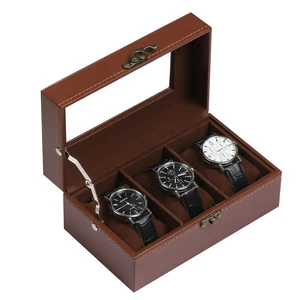 Leather & Velvet 3 Watch Box Glass Top Jewelry Display Lockable Case Organizer,Removable Watch Pillows,Coffee,MKAW093 Leather & Velvet 3 Watch Box Glass Top Jewelry Display Lockable Case Organizer,Removable Watch Pillows,Coffee,MKAW093