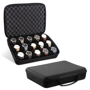 Watch Storage Case, 15 Slot Hard Travel Wristwatches Box with Soft Protective Pillows, Black Organizer Display Holder for Men Women, Fits up to 60mm Watch Storage Case, 15 Slot Hard Travel Wristwatches Box with Soft Protective Pillows, Black Organizer Display Holder for Men Women, Fits up to 60mm