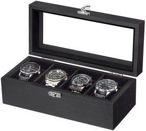 4 Slot Wooden Watch Display Case With Glass Lid, Organizer 4 Slot Wooden Watch Display Case With Glass Lid, Organizer