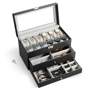 Watch Box Organizer, 3-Layer Lockable Sunglass Jewelry Case with Lid Watch Box Organizer, 3-Layer Lockable Sunglass Jewelry Case with Lid