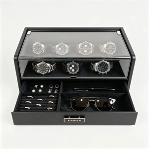 7 Slot Watch Box for Men, PU Leather Watch Display Case with Lid 7 Slot Watch Box for Men, PU Leather Watch Display Case with Lid