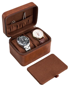 2-Slot Watch Travel Case for Men, Portable Watch Holder -Brown 2-Slot Watch Travel Case for Men, Portable Watch Holder -Brown