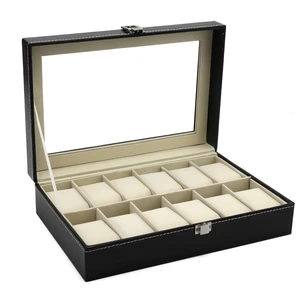 12 Slot Leather Watch Box Display Case Organizer with Framed Glass Lid Elegant Contrast and Removable Pillow for Men and Women Watch and Jewelry Large Holder Boxes 12 Slot Leather Watch Box Display Case Organizer with Framed Glass Lid Elegant Contrast and Removable Pillow for Men and Women Watch and Jewelry Large Holder Boxes