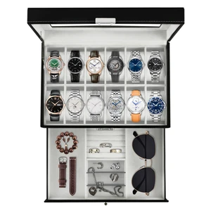 12 Slot PU Leather Lockable Watch Storage Box for Men & Women Black 12 Slot PU Leather Lockable Watch Storage Box for Men & Women Black