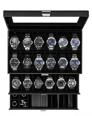 24-Slot Large Watch Box for Men, Black 24-Slot Large Watch Box for Men, Black
