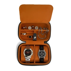 Luxury Watch Travel Case for Men High End Portable 2-Slot Watch Holder, Premium Watch Box for Men, Jewelry Storage Organizer, Fathers Day Gift (Black & Orange) Luxury Watch Travel Case for Men High End Portable 2-Slot Watch Holder, Premium Watch Box for Men, Jewelry Storage Organizer, Fathers Day Gift (Black & Orange)