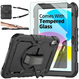 Case for iPad (A16) 11th/10th Generation 11''/10.9'', Black | Hand Strap, 9H Tempered Glass Screen Protector, Rotating Stand, Shoulder Strap, Heavy Duty, Shockproof, Pencil Holder Case for iPad (A16) 11th/10th Generation 11''/10.9'', Black | Hand Strap, 9H Tempered Glass Screen Protector, Rotating Stand, Shoulder Strap, Heavy Duty, Shockproof, Pencil Holder
