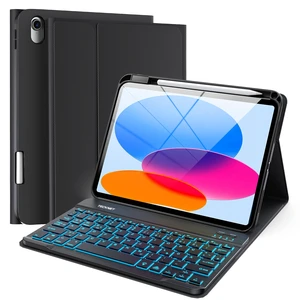 for iPad A16 11th/10th Generation Case with Keyboard, 7 Color Backlight, Detachable Wireless Bluetooth Keyboard Case with Pencil Holder for iPad 2025/2022, Thin & Light, Black for iPad A16 11th/10th Generation Case with Keyboard, 7 Color Backlight, Detachable Wireless Bluetooth Keyboard Case with Pencil Holder for iPad 2025/2022, Thin & Light, Black