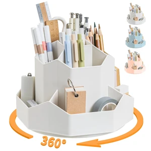 Pencil Pen Holder for Desk,9 Slots 360 Degree Rotating Desk Organizers,Desktop Storage Stationery Supplies Organizer, Cute Pencil Cup Pot For Office, School, Home(White) Pencil Pen Holder for Desk,9 Slots 360 Degree Rotating Desk Organizers,Desktop Storage Stationery Supplies Organizer, Cute Pencil Cup Pot For Office, School, Home(White)