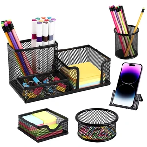 Mesh Pen Holder for Desk Pencil Holders 5 Pieces Desk Organizer Office Supplies Caddy with Sticky Notes Holder for Office School Home Black Mesh Pen Holder for Desk Pencil Holders 5 Pieces Desk Organizer Office Supplies Caddy with Sticky Notes Holder for Office School Home Black