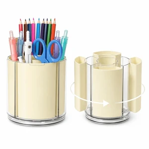360° Rotating Pen Holder for Desk Adjustable Pencil Organizer, Beige | Plastic Pen Cup for Women Cute Office Supplies and Accessories Desktop Storage Box Art Caddy for School, Work, Home 360° Rotating Pen Holder for Desk Adjustable Pencil Organizer, Beige | Plastic Pen Cup for Women Cute Office Supplies and Accessories Desktop Storage Box Art Caddy for School, Work, Home