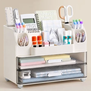 Desk Organizer with Pencil Pen Holder for Desk, Pen Organizer with 2 Drawers, Desk Organizers and Accessories with Compartments, Desktop Storage for Office, Home, School, Art Supplies, White Desk Organizer with Pencil Pen Holder for Desk, Pen Organizer with 2 Drawers, Desk Organizers and Accessories with Compartments, Desktop Storage for Office, Home, School, Art Supplies, White