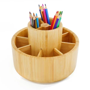 Bamboo Rotating Art Supply Desk Organizer, Pencil Holder Desktop | Desktop Storage Caddy for Pen, Colored Pencil, Crayon, Paint Brushes, Art Studio & Office Bamboo Rotating Art Supply Desk Organizer, Pencil Holder Desktop | Desktop Storage Caddy for Pen, Colored Pencil, Crayon, Paint Brushes, Art Studio & Office