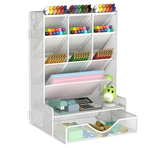 Pen Organizer for Desk, Multi-Functional Desk Organizer, Wall Mount Pen Holder with Drawer for School, Office, Home, Art Supplies, White Pen Organizer for Desk, Multi-Functional Desk Organizer, Wall Mount Pen Holder with Drawer for School, Office, Home, Art Supplies, White