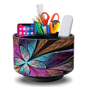 Remote Control Holder Round Leather Art Supply Organizer, PU Leather Pencil Stationery Desk Storage Makeup Organizer for Heater Controllers TV Remotes, 4 Compartments, 360 Degree Spinning Remote Control Holder Round Leather Art Supply Organizer, PU Leather Pencil Stationery Desk Storage Makeup Organizer for Heater Controllers TV Remotes, 4 Compartments, 360 Degree Spinning