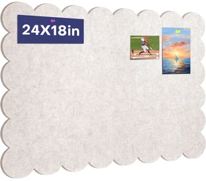 Scalloped Bulletin Board 24 x 18 Inches Felt Pin Board, Oatmeal | Decorative Cute Cork Alternative for Home Office Wall, Foldable Self Adhesive Display Vision Board for Photos with Push pins Scalloped Bulletin Board 24 x 18 Inches Felt Pin Board, Oatmeal | Decorative Cute Cork Alternative for Home Office Wall, Foldable Self Adhesive Display Vision Board for Photos with Push pins