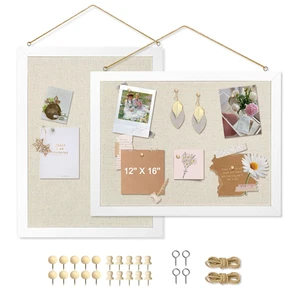 2-Pack Double-Sided Wood Framed Cork Board with Linen, 16" x 12" | Hanging Bulletin Board, Picture Display Vision Board Kit Corkboards for Wall Room School Office Decor, 20 Pushpins (Beige) 2-Pack Double-Sided Wood Framed Cork Board with Linen, 16" x 12" | Hanging Bulletin Board, Picture Display Vision Board Kit Corkboards for Wall Room School Office Decor, 20 Pushpins (Beige)