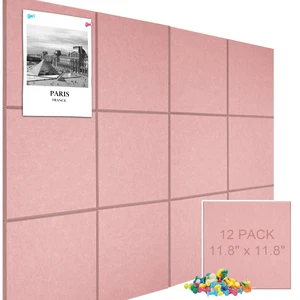 48" x 36" Large Felt Bulletin Board & Cork Board Alternative, Pink | 12 Pack Removable Felt Wall Tiles with 30 pushpins, 60 Safe Adhesive Tabs, Pin Boards for Wall Decor, Home ,Office, Classroom 48" x 36" Large Felt Bulletin Board & Cork Board Alternative, Pink | 12 Pack Removable Felt Wall Tiles with 30 pushpins, 60 Safe Adhesive Tabs, Pin Boards for Wall Decor, Home ,Office, Classroom