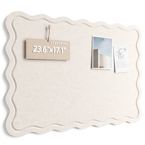 Scalloped Felt Bulletin Board, 23.6"x17.1", Oatmeal | Cork Board Alternative with Removable Adhesive Tabs, Foldable Felt Pin Board, Scalloped Wall Decor for Home, Office & Dorm Scalloped Felt Bulletin Board, 23.6"x17.1", Oatmeal | Cork Board Alternative with Removable Adhesive Tabs, Foldable Felt Pin Board, Scalloped Wall Decor for Home, Office & Dorm