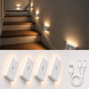 Rechargeable Motion Sensor Stair Night Lights, 4 Pack Indoor Step Lights | Small magnetic battery powered lights for bathroom, hallway, underbed, toilet, stairs, closet, and indoor low-light areas Rechargeable Motion Sensor Stair Night Lights, 4 Pack Indoor Step Lights | Small magnetic battery powered lights for bathroom, hallway, underbed, toilet, stairs, closet, and indoor low-light areas