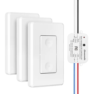 Wireless Wall Light Switch Kit, Remote Control Switch | 3 Switches+1 Receiver, No Wiring, No WiFi, 100FT RF Range, 1000W Tungsten / 600W Fluorescent / 200W LED Wireless Wall Light Switch Kit, Remote Control Switch | 3 Switches+1 Receiver, No Wiring, No WiFi, 100FT RF Range, 1000W Tungsten / 600W Fluorescent / 200W LED