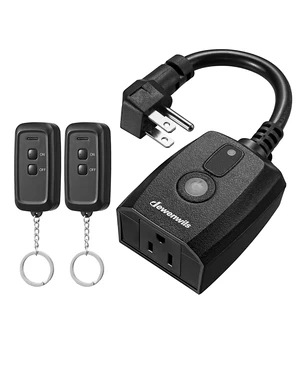 Outdoor Remote Control Outlet, Indoor Wireless Remote Control Switch, Weatherproof Electrical Plug in Switch, 3-Prong 15A, 6-Inch Cord, 100FT Range, 2 Remotes 1 Outlet, ETL Listed Outdoor Remote Control Outlet, Indoor Wireless Remote Control Switch, Weatherproof Electrical Plug in Switch, 3-Prong 15A, 6-Inch Cord, 100FT Range, 2 Remotes 1 Outlet, ETL Listed
