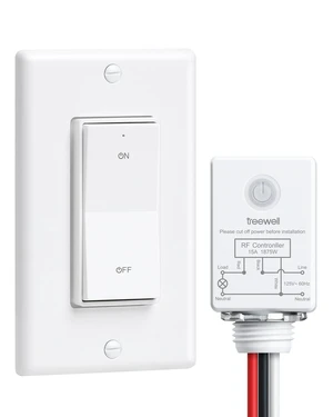 Wireless Light Switch and Receiver Kit, Decorator Rocker Switch | 200FT Long Range RF Remote Control, 15A/1875W, for Ceiling Light, Fans, Lamps, Pre-Programmed, No Rewiring, No Interference Wireless Light Switch and Receiver Kit, Decorator Rocker Switch | 200FT Long Range RF Remote Control, 15A/1875W, for Ceiling Light, Fans, Lamps, Pre-Programmed, No Rewiring, No Interference