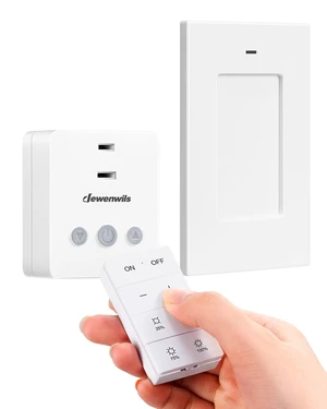 Wireless Dimmer Plug for Indoor Home Lighting, Remote Control | Full Range Stepless Dimming, Magnetic Remote, 100FT Range, Dimmer Switch for Dimmable LED/Tungsten Bulbs, ETL Listed, White Wireless Dimmer Plug for Indoor Home Lighting, Remote Control | Full Range Stepless Dimming, Magnetic Remote, 100FT Range, Dimmer Switch for Dimmable LED/Tungsten Bulbs, ETL Listed, White