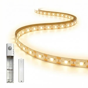 6.5ft Motion Sensor LED Light Strip Battery Powered, Tool-Less Under Cabinet Lighting with Hook and Loop Battery Box, 3 Modes (Always-On/Motion/Off), Warm White 3000K for Gun Safe, Closet, Underbed 6.5ft Motion Sensor LED Light Strip Battery Powered, Tool-Less Under Cabinet Lighting with Hook and Loop Battery Box, 3 Modes (Always-On/Motion/Off), Warm White 3000K for Gun Safe, Closet, Underbed