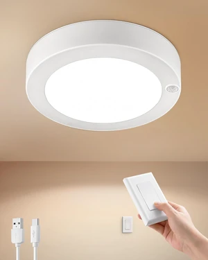 Rechargeable Ceiling Light with Wall Switch Remote, 6500K 300LM | 8000mAh Battery Ceiling Light Indoor, Wall Switch Remote or Motion Sensor, Battery Lights for Shed, Pantry, Closet, 1-Pack Rechargeable Ceiling Light with Wall Switch Remote, 6500K 300LM | 8000mAh Battery Ceiling Light Indoor, Wall Switch Remote or Motion Sensor, Battery Lights for Shed, Pantry, Closet, 1-Pack