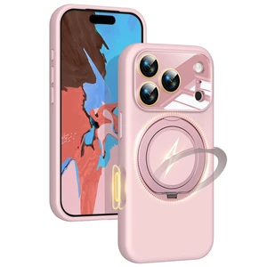 Silicone Case for iPhone 17 Pro with 360° Magnetic Stand Fit for MagSafe | Rotating Ring Kickstand, Reinforced Hard Camera Protection, Camera Button Cover, Soft-Touch Liquid Silicone, Pink Silicone Case for iPhone 17 Pro with 360° Magnetic Stand Fit for MagSafe | Rotating Ring Kickstand, Reinforced Hard Camera Protection, Camera Button Cover, Soft-Touch Liquid Silicone, Pink