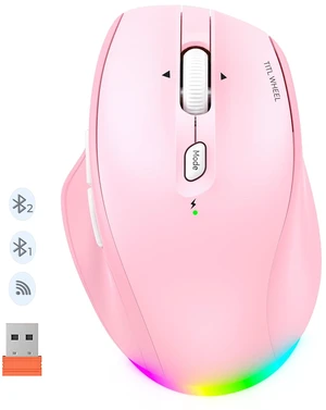 Wireless Mouse, Ergonomic Bluetooth Mouse for Laptop, Pink | Rechargeable triple-mode mouse with a 4-way tilt wheel, 8002400 DPI, and multi-device support for Windows, Mac & PC Wireless Mouse, Ergonomic Bluetooth Mouse for Laptop, Pink | Rechargeable triple-mode mouse with a 4-way tilt wheel, 8002400 DPI, and multi-device support for Windows, Mac & PC