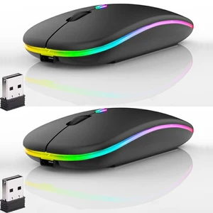 2 Pack LED Wireless Mouse, Slim Silent Dual-Mode 2.4G+BT Rechargable Portable Mobile Optical Office 7-Color Mouse with USB Receiver, 3 Adjustable DPI Levels for Notebook, Computer, MacBook (Black) 2 Pack LED Wireless Mouse, Slim Silent Dual-Mode 2.4G+BT Rechargable Portable Mobile Optical Office 7-Color Mouse with USB Receiver, 3 Adjustable DPI Levels for Notebook, Computer, MacBook (Black)