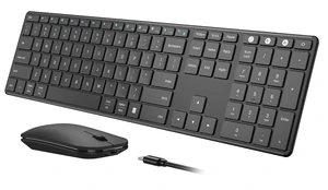 SKM64-3 Wireless Bluetooth Keyboard Mouse Combo for Windows and Mac | USB and dual Bluetooth multi-device switching, quiet, rechargeable, full-size slim set for PC, MacBook, iPad, Black SKM64-3 Wireless Bluetooth Keyboard Mouse Combo for Windows and Mac | USB and dual Bluetooth multi-device switching, quiet, rechargeable, full-size slim set for PC, MacBook, iPad, Black