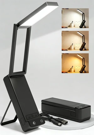 LED Rechargeable Desk Lamp, 6000mAh Battery Operated Light, Cordless Table Lamp for Book Reading, Foldable Mini Lamp & Portable, 3 Color Dimmable Small Wireless Reading Lamp, Black LED Rechargeable Desk Lamp, 6000mAh Battery Operated Light, Cordless Table Lamp for Book Reading, Foldable Mini Lamp & Portable, 3 Color Dimmable Small Wireless Reading Lamp, Black