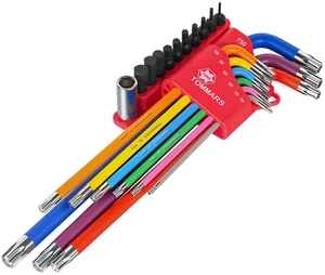9-PC Magnetic Torx Wrench Set, Color Coded T-Handle & Long Arm | Magnetic Head for Precision, TORX(T10-T50), Color Coded, Includes Screwdriver Bit Set & Adapter, S2 Steel 9-PC Magnetic Torx Wrench Set, Color Coded T-Handle & Long Arm | Magnetic Head for Precision, TORX(T10-T50), Color Coded, Includes Screwdriver Bit Set & Adapter, S2 Steel