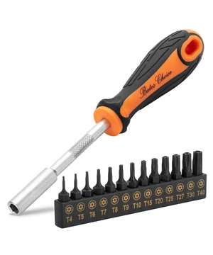 Tamper Proof Torx Bit Set, 14 pcs, T4-T40 with 1/4" Ergonomic Magnetic Bit Driver Tamper Proof Torx Bit Set, 14 pcs, T4-T40 with 1/4" Ergonomic Magnetic Bit Driver