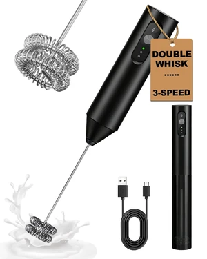 3-Speed Rechargeable Milk Frother Handheld Foam Maker | Dual Coil Whisk, Travel Cover included - Portable Hand Frother for Coffee, Matcha, Cappuccino & Hot Chocolate, Black 3-Speed Rechargeable Milk Frother Handheld Foam Maker | Dual Coil Whisk, Travel Cover included - Portable Hand Frother for Coffee, Matcha, Cappuccino & Hot Chocolate, Black