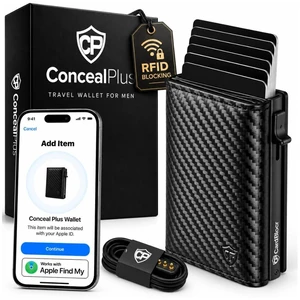 RFID Wallet for Men with Apple Find My Tracker, Black Carbon | Wireless Charging, Up to 6 Months per Charge | No Monthly Fee | RFID Blocking | Up to 10 Cards, Cash & Clear ID Window RFID Wallet for Men with Apple Find My Tracker, Black Carbon | Wireless Charging, Up to 6 Months per Charge | No Monthly Fee | RFID Blocking | Up to 10 Cards, Cash & Clear ID Window