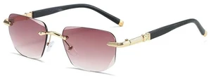 Rimless Blue Light Blocking Glasses with Gold Metal Frame and Black Temples, Gradient Tinted Lenses (Brown) Rimless Blue Light Blocking Glasses with Gold Metal Frame and Black Temples, Gradient Tinted Lenses (Brown)