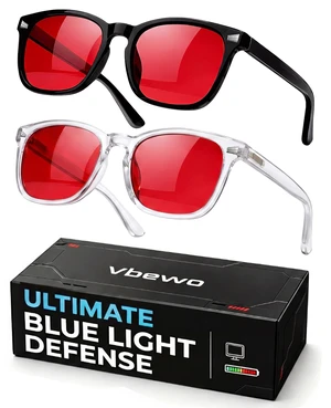 2 Packs Professional Sleep Glasses with 99.9% Blue Light Blocking | Anti Fatigue & Eye Strain for Better Sleep, Red Light Lens, UV Protection, Computer Gaming Glasses for Men Women 2 Packs Professional Sleep Glasses with 99.9% Blue Light Blocking | Anti Fatigue & Eye Strain for Better Sleep, Red Light Lens, UV Protection, Computer Gaming Glasses for Men Women