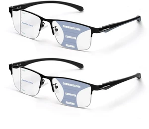 2 Pack Men's Progressive Multifocal Reading Glasses,Half Rim Metal Frame TR90 Temples Blue Light Blocking Anti Eyestrain Multifocus Computer Readers,2.5x 2 Pack Men's Progressive Multifocal Reading Glasses,Half Rim Metal Frame TR90 Temples Blue Light Blocking Anti Eyestrain Multifocus Computer Readers,2.5x