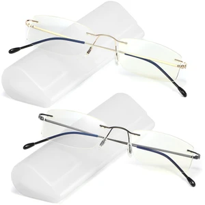 Titanium Rimless Reading Glasses Lightweight Gold/Gunmetal +2.0 | Blue Light Blocking,Elastic Spring Hinge,Adjustable Nose Pads,Computer Readers, Classic Oblong Lens,Men Women Suitable Titanium Rimless Reading Glasses Lightweight Gold/Gunmetal +2.0 | Blue Light Blocking,Elastic Spring Hinge,Adjustable Nose Pads,Computer Readers, Classic Oblong Lens,Men Women Suitable