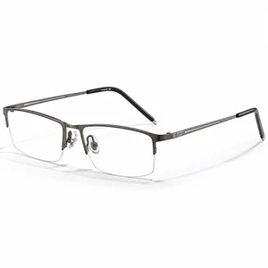 Blue Light Glasses for Men, Semi Rimless Titanium Computer Glasses | Lightweight rectangle grey frame with clear anti-glare lenses, low color distortion and flexible fit for all-day comfort Blue Light Glasses for Men, Semi Rimless Titanium Computer Glasses | Lightweight rectangle grey frame with clear anti-glare lenses, low color distortion and flexible fit for all-day comfort