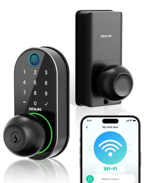 D212 Fingerprint Door Knob Lock, Built in WiFi, 8-Month Battery | Easy Install, App Control, Auto Lock, works with Alexa Google Assistant, Keyless Entry Handle for Front door, Black D212 Fingerprint Door Knob Lock, Built in WiFi, 8-Month Battery | Easy Install, App Control, Auto Lock, works with Alexa Google Assistant, Keyless Entry Handle for Front door, Black