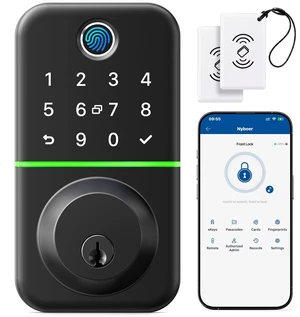 Smart Keypad Deadbolt Door Lock with Fingerprint for Front Door | 7 in 1 Keyless Entry with Code, Electronic with APP Control, Auto-Lock, IP54 Waterproof, Easy DIY Install, ANSI Grade 3 Smart Keypad Deadbolt Door Lock with Fingerprint for Front Door | 7 in 1 Keyless Entry with Code, Electronic with APP Control, Auto-Lock, IP54 Waterproof, Easy DIY Install, ANSI Grade 3