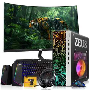 TechMagnet Zeus Pro 9 Gaming Desktop PC, Intel i5, RX 550, 16GB RAM, 256GB SSD, 27 Inch Curved Monitor, RGB Keyboard & Mouse Speaker Headphone, Webcam, Win 11 TechMagnet Zeus Pro 9 Gaming Desktop PC, Intel i5, RX 550, 16GB RAM, 256GB SSD, 27 Inch Curved Monitor, RGB Keyboard & Mouse Speaker Headphone, Webcam, Win 11