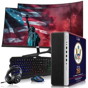 HP Liberty Edition, Desktop Computer Gaming PC, AMD Ryzen 3 Pro, 16GB RAM, 256GB SSD + 2x500GB HDD GTX 1650 Graphics, Dual 24 Inch Curved Monitor, RGB KBM, Headphone, Webcam, USB WiFi BT, Win 11 HP Liberty Edition, Desktop Computer Gaming PC, AMD Ryzen 3 Pro, 16GB RAM, 256GB SSD + 2x500GB HDD GTX 1650 Graphics, Dual 24 Inch Curved Monitor, RGB KBM, Headphone, Webcam, USB WiFi BT, Win 11