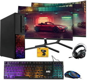 TechMagnet Galaxy Gaming PC, i5, 16GB RAM, 240GB SSD + 128GB SSD Win 11RX 550 Graphics, Dual 24 Inch Curved Monitor, RGB KBM, Headphone, Webcam, USB WiFi BT, Win 11 TechMagnet Galaxy Gaming PC, i5, 16GB RAM, 240GB SSD + 128GB SSD Win 11RX 550 Graphics, Dual 24 Inch Curved Monitor, RGB KBM, Headphone, Webcam, USB WiFi BT, Win 11